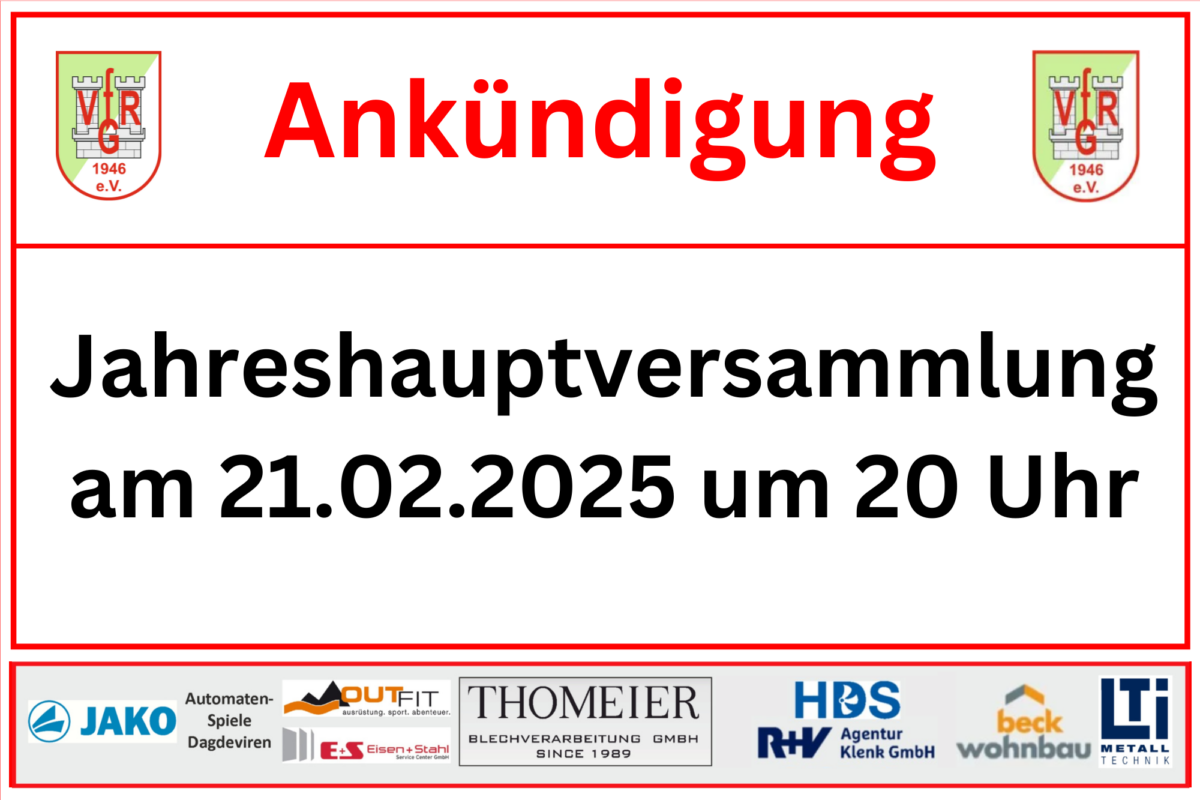 08. Januar: Ankündigung Jahreshauptversammlung